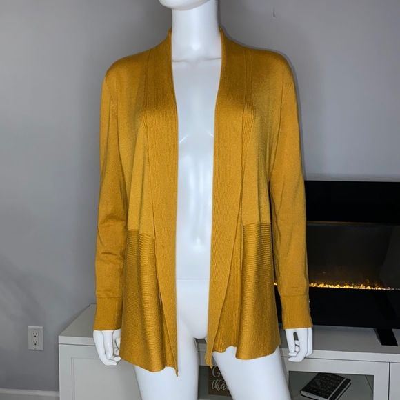 89th & Madison yellow mustard knit cardigan small fall office casual - Picture 2 of 6